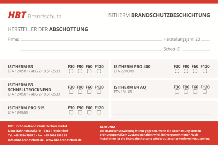 Kennzeichnungsschild ISITHERM Brandschutz- beschichtung (Aufkleber)