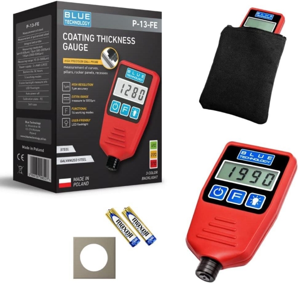 Blue Technology Professional Schichtdickenmessgerät Lackdickenmessgerät Kugelsonde P-13-FE | Stahl Coating Thickness Gauge | Lacktester für Auto | Hergestellt in EU