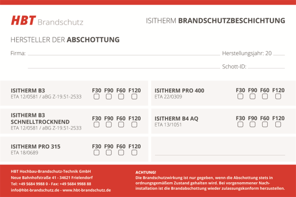 Kennzeichnungsschild ISITHERM Brandschutz- beschichtung (Aufkleber)